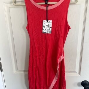 41 Hawthorn Red Sleeveless Midi Dress with Pink Trim